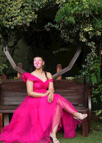 Pembe Drapeli Straplez Uzun Kadın Abiye - Görsel 2