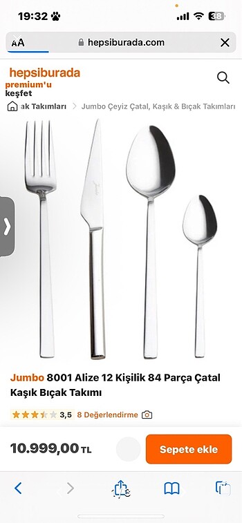 Jumbo çatal kaşık bıçak seti