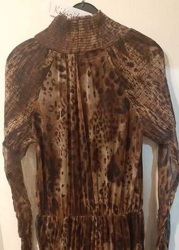 Kahverengi Leopar Desenli Bohem Uzun Elbise - Görsel 5