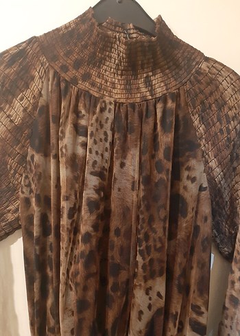 Kahverengi Leopar Desenli Bohem Uzun Elbise - Görsel 3