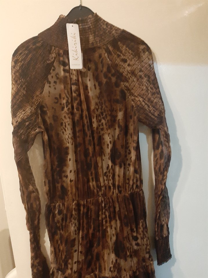 Kahverengi Leopar Desenli Bohem Uzun Elbise - Görsel 2