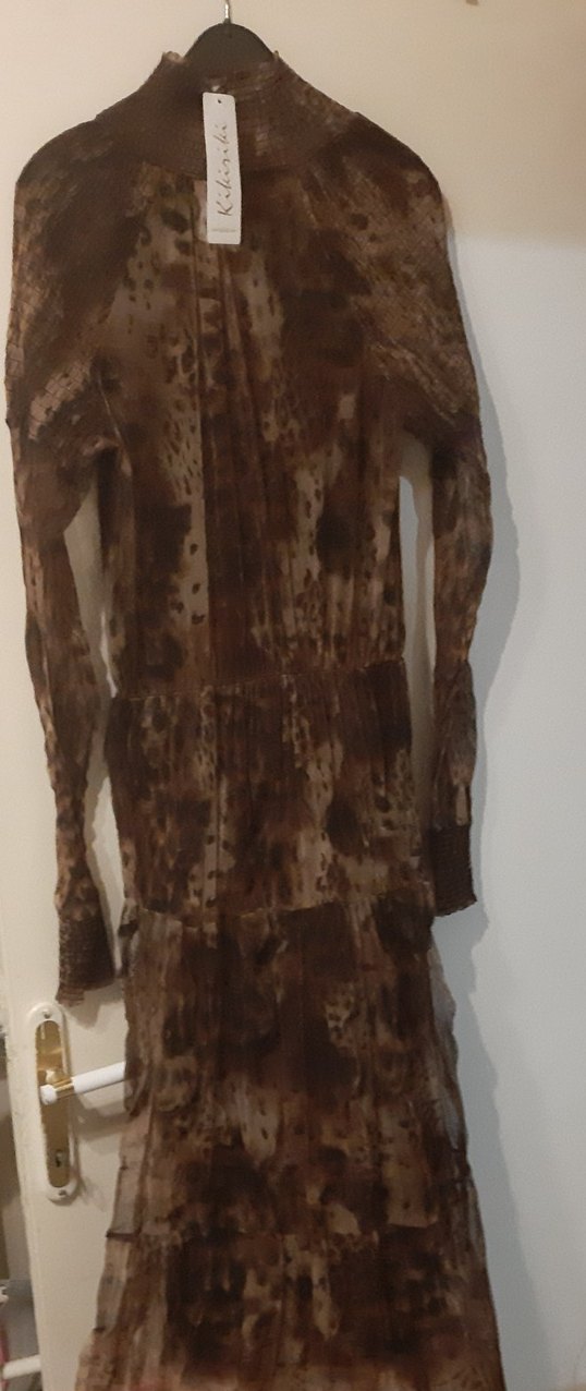 Kahverengi Leopar Desenli Bohem Uzun Elbise - Görsel 4