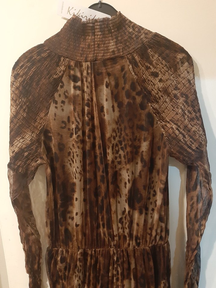 Kahverengi Leopar Desenli Bohem Uzun Elbise - Görsel 5