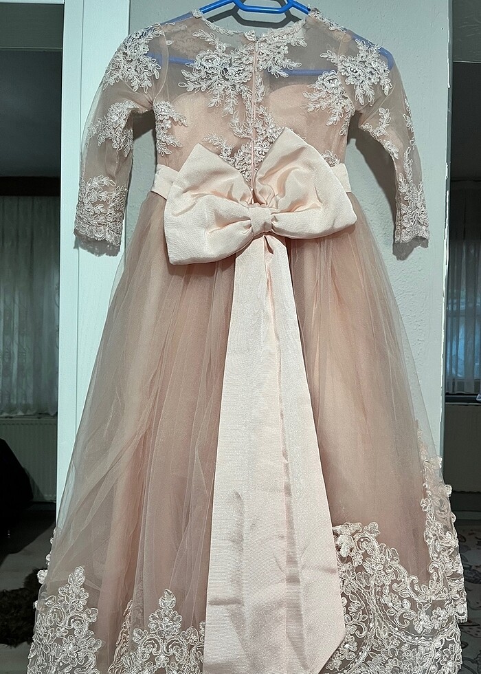 Pudra pembesi Kız çocuk abiye elbise - Görsel 4