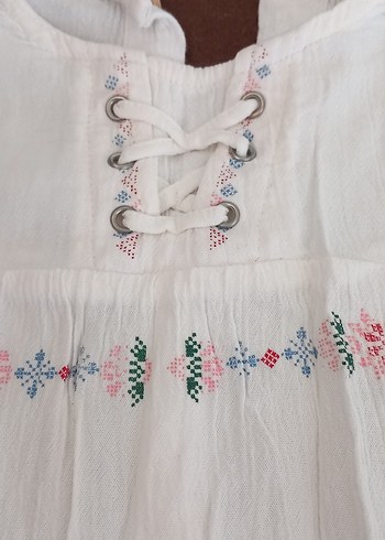 Nakışlı Beyaz Bohem Kız Şortu - Görsel 7