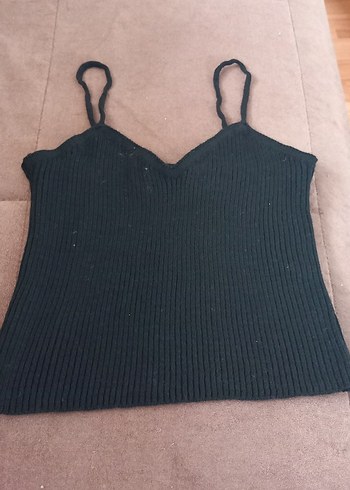 Siyah V Yaka Örgü Mini Atlet - Görsel 2