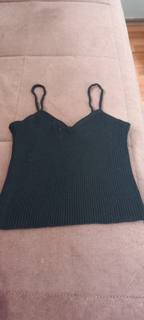 Siyah V Yaka Örgü Mini Atlet - Görsel 2