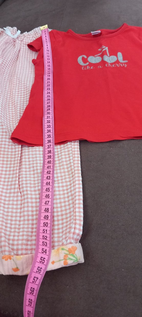 Kısa Kollu Kırmızı Baskılı Bebek Kız Takımı - Görsel 4