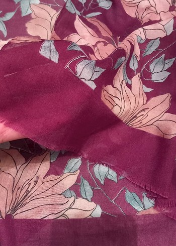 Bordo Çiçek Desenli Bohem Kadın Şal - Görsel 7