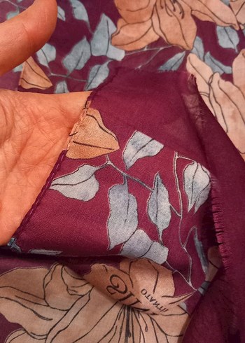 Bordo Çiçek Desenli Bohem Kadın Şal - Görsel 6