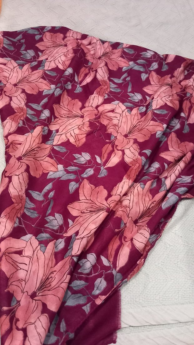 Bordo Çiçek Desenli Bohem Kadın Şal - Görsel 5