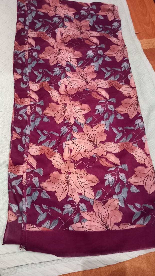 Bordo Çiçek Desenli Bohem Kadın Şal - Görsel 2