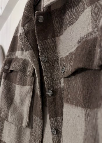 Düğmeli Bej/Kahverengi Ekose Kadın Ceket - Görsel 3