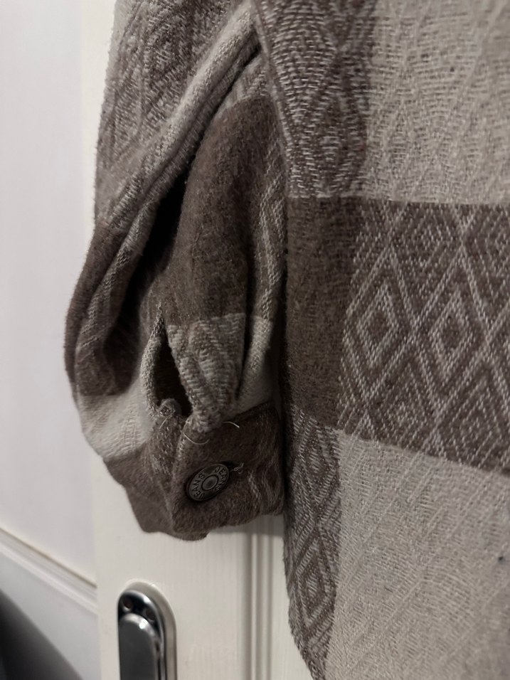 Düğmeli Bej/Kahverengi Ekose Kadın Ceket - Görsel 4