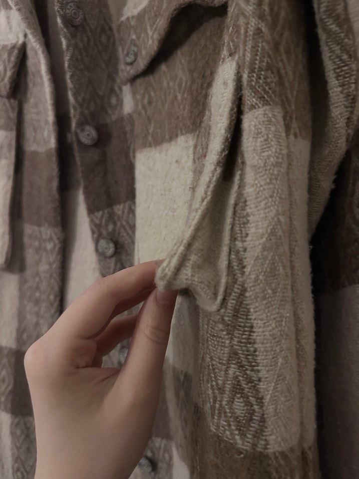 Düğmeli Bej/Kahverengi Ekose Kadın Ceket - Görsel 2