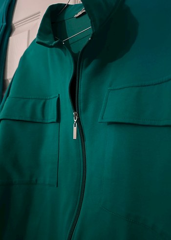 Kadın Yeşil Midi Takım Fermuarlı Ceket - Görsel 2