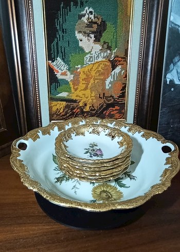 Rosenthal pompadour Altın sıvama Vintage Çiçek Desenli TabakSeti