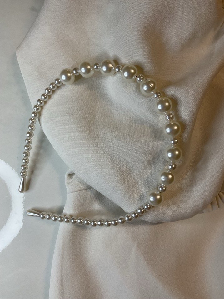 Boncuklu Bej Bohem Saç Taç - Görsel 2