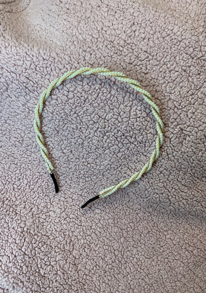 İnci Boncuklu Örgü Beyaz Taç - Görsel 2