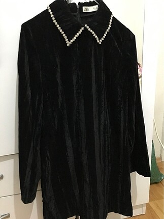 Zara kadife taşlı fermuarlı elbise