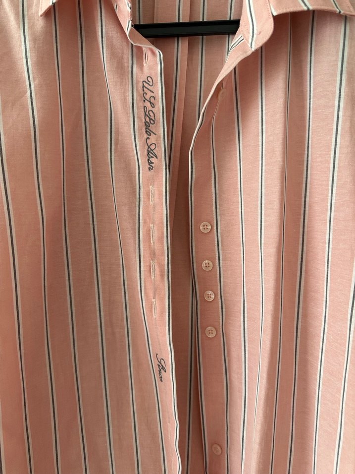 Düğmeli Pembe Çizgili Kadın Gömlek - Görsel 2
