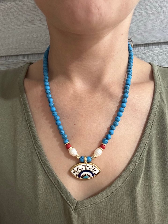 Mercan taşlı Bohem Kısa Kolye - Görsel 2