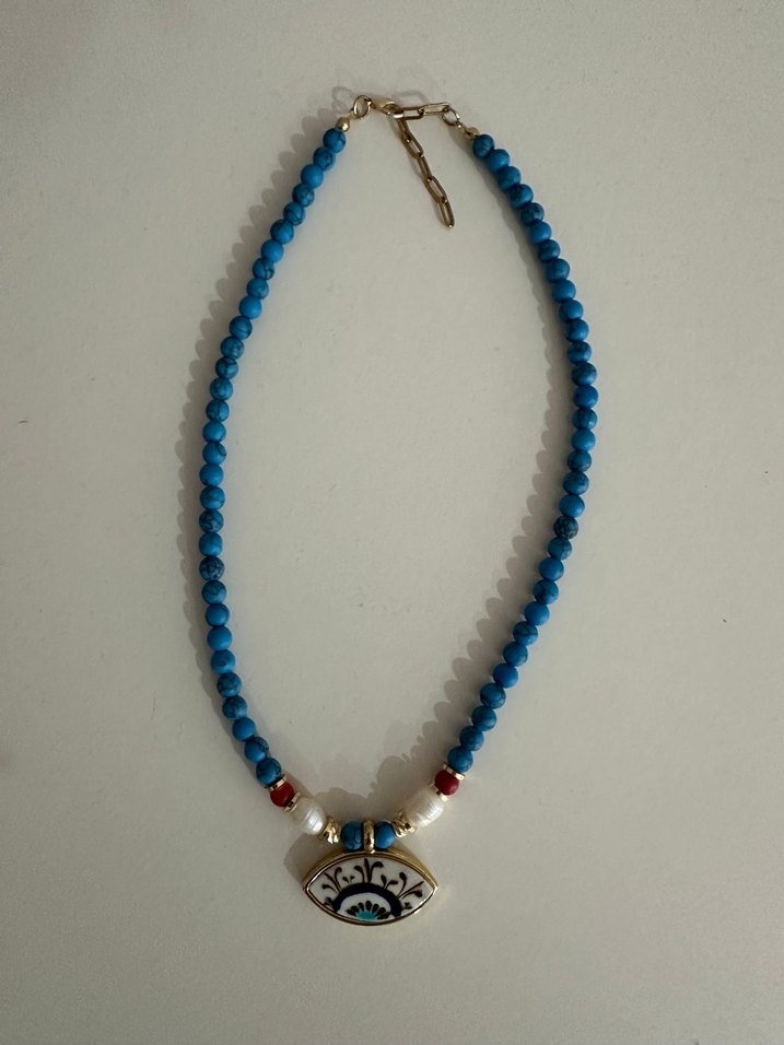 Mercan taşlı Bohem Kısa Kolye - Görsel 3