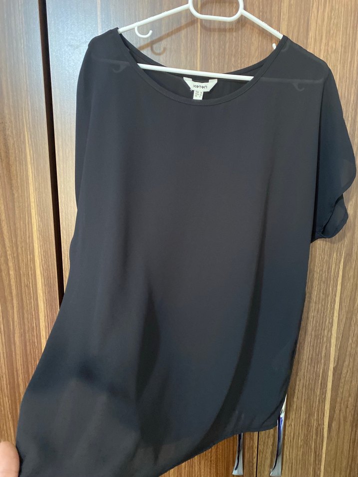 Siyah Kısa Kollu Salaş Transparan Bluz - Görsel 3