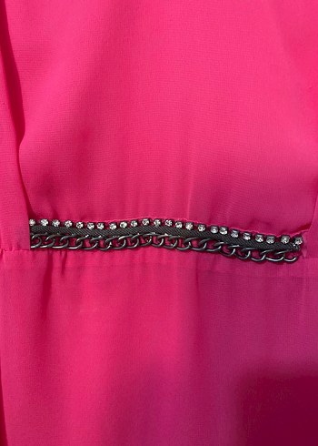 Pembe V Yakalı Abiye Elbise - Görsel 3