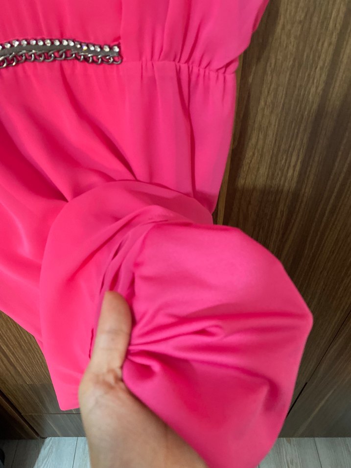 Pembe V Yakalı Abiye Elbise - Görsel 4