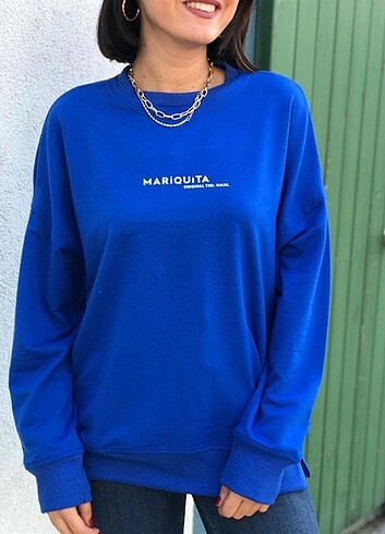 Mariquita baskılı saks mavisi sweatshirt 