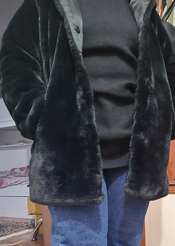 Siyah Kürk Detaylı Kadın Midi Mont - Görsel 6