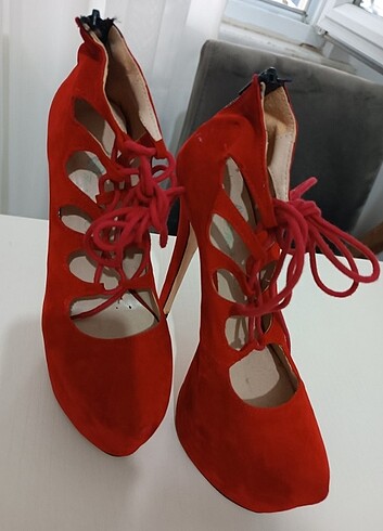 Zara Kırmızı platform topuklu ayakkabı 
