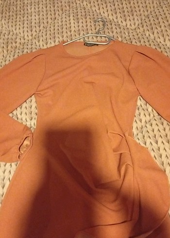 Kahverengi Uzun Kollu Volanlı Triko Elbise l xl beden - Görsel 4