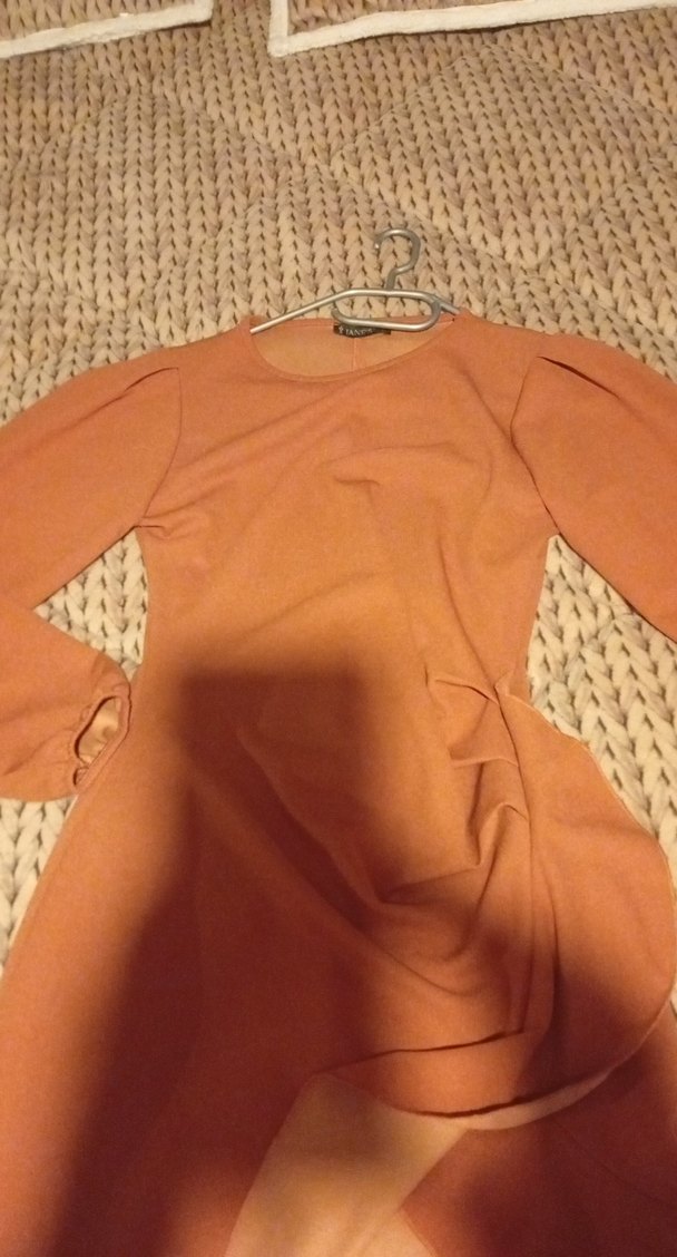 Kahverengi Uzun Kollu Volanlı Triko Elbise l xl beden - Görsel 4