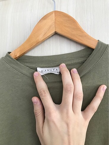 Diğer MANUKA Geniş Kol Oversize Tshirt Açık Haki