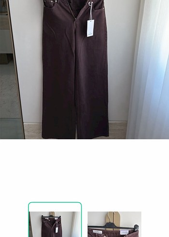Pull and Bear Koyu Kahverengi Genis Paca Pantolon