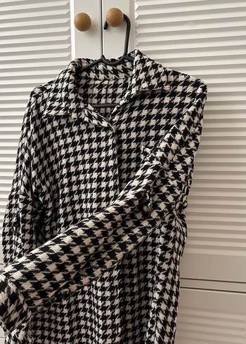 Gri Ekose Desenli Rahat Kesim Kadın Gömlek - Görsel 2