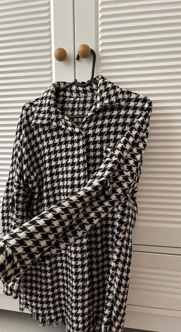 Gri Ekose Desenli Rahat Kesim Kadın Gömlek - Görsel 2