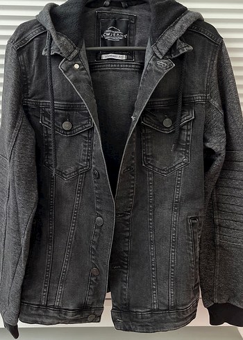Gri Denim Ceket Kapüşonlu