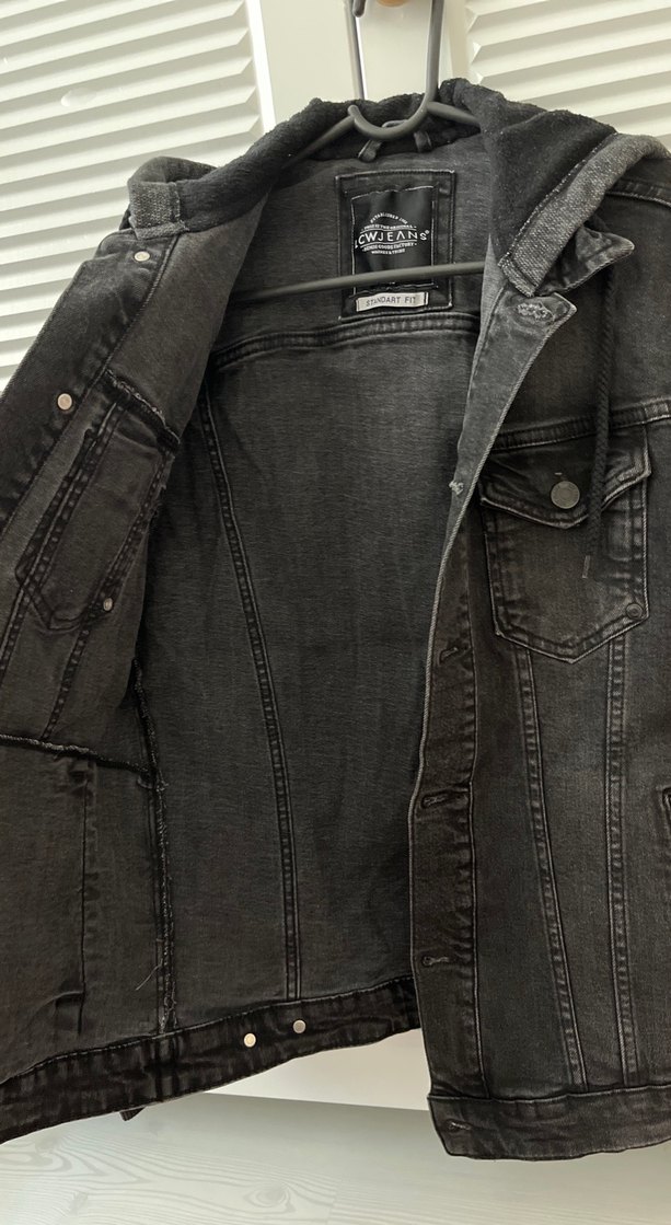 Gri Denim Ceket Kapüşonlu - Görsel 3