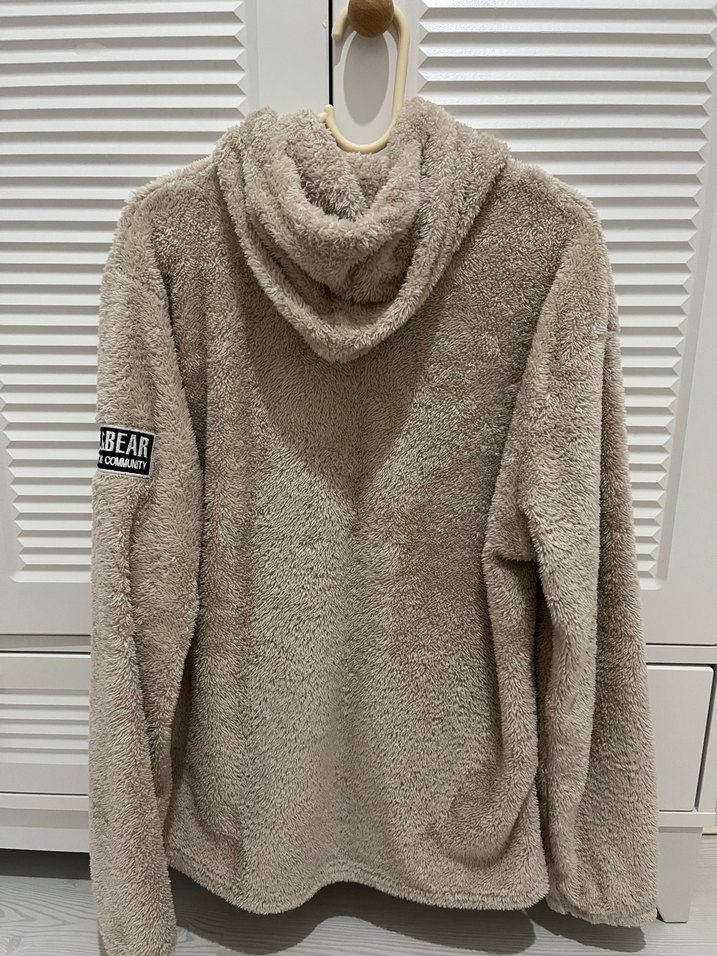 Bej Peluş Sweatshirt Kapüşonlu - Görsel 2
