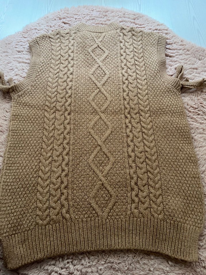 Bej Örgü Kolsuz Bohem Kadın Süveter - Görsel 3