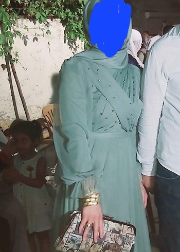 Diğer Drapeli Uzun Kol Khaki Abiye Elbise