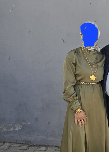 Uzun Haki Kadın Elbise, Drapeli, İnce Kumaş