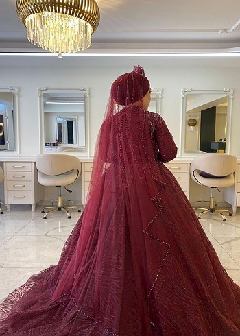 Henna Gelinlik bordo uzun duvak