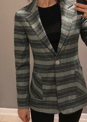 Adl Ekose Desenli Yeşil Kadın Ceket - Görsel 2