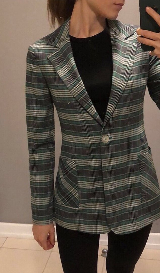 Adl Ekose Desenli Yeşil Kadın Ceket - Görsel 2