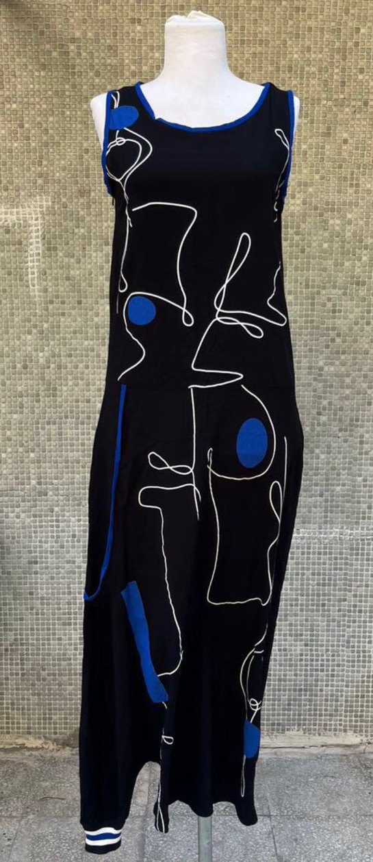 Mavi Detaylı Uzun Salaş Elbise ŞALVAR - Görsel 2