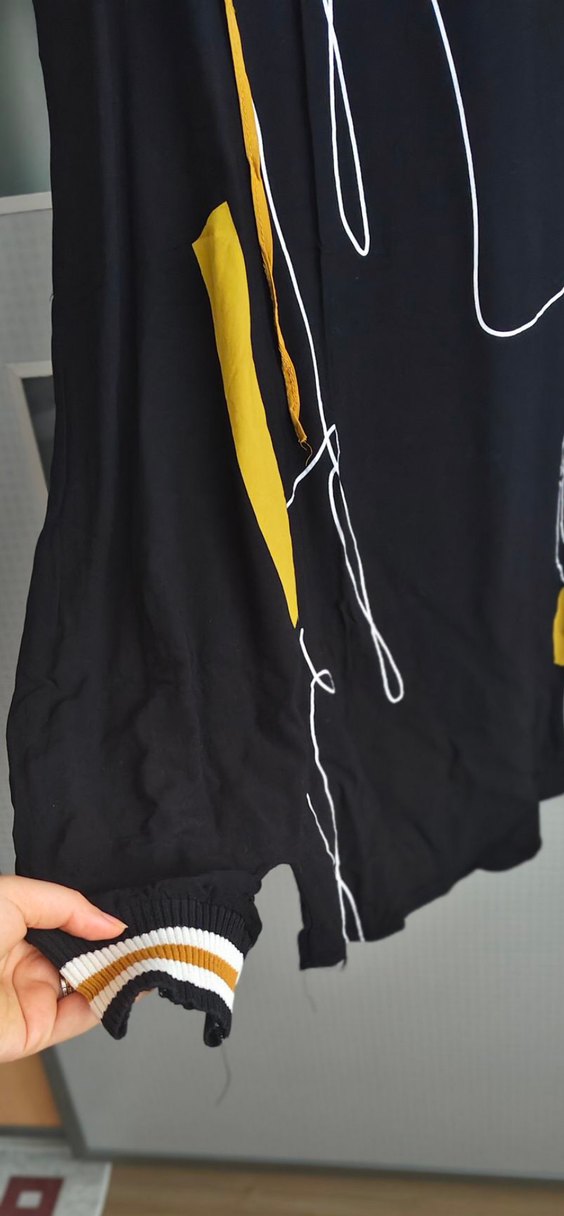 Siyah Baskılı Uzun Kollu Kadın Elbise ŞALVAR - Görsel 5